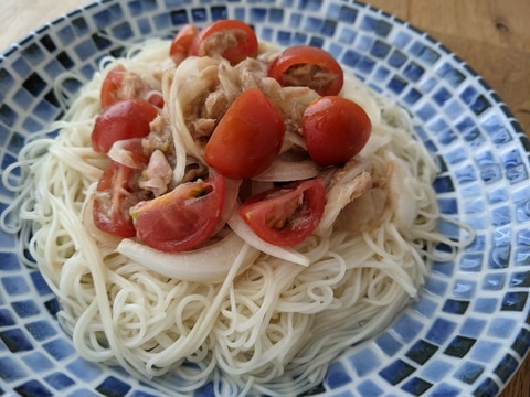 ミニトマトのツナ玉そうめん☆